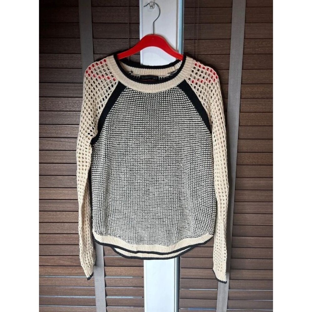 Lucca Couture Women’s Open Knit Colorblock Sweater Cream/Black Long Sleeve S